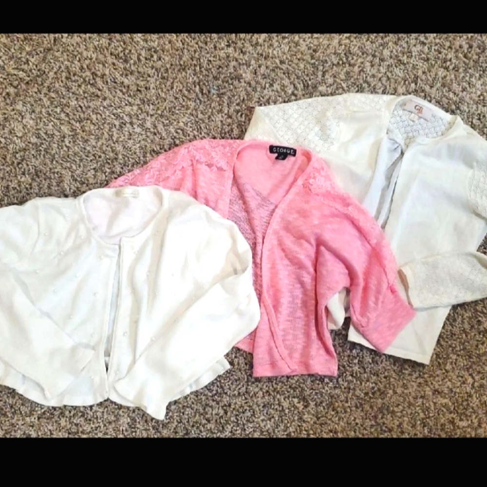 Girls 7/8 pink white cardigans